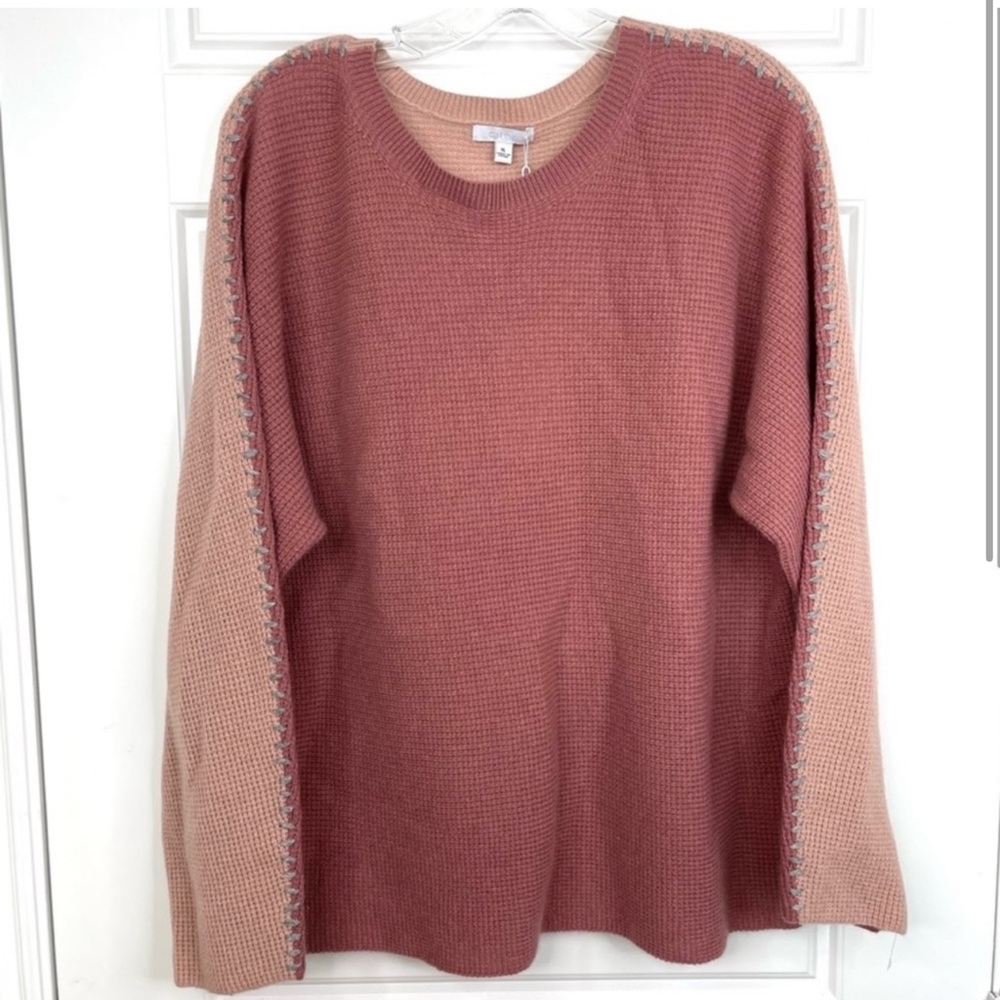 JOHNNY WAS CALME Color Block Waffle Texture Cashmere Sweater NEW Size XL Pink
